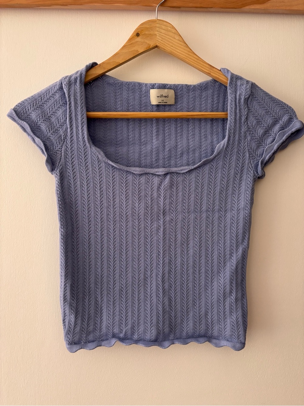 Aritzia Wilfred Periwinkle Knit Scoop Neck Short Sleeve Top
